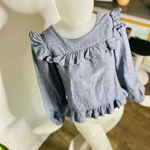 Jill by Jill Stuart Chambray Ruffle Long Sleeve Linen Top. Size Small